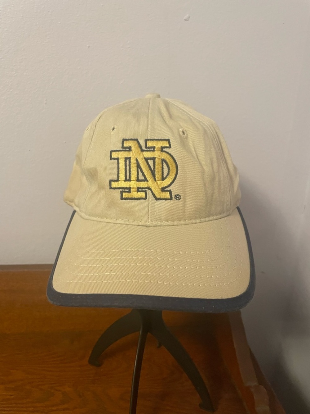 Embroidered ND Logo Yellow Baseball Cap with Navy Trim